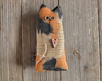 Calico cat, small stuffed cat, tri colored kitten ,small shelf sitter cat, primitive cat, cat lover decor, cat shelf tuck, kitten