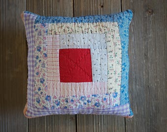 Vintage Log Cabin Pillow,log cabin block,vintage decor,vintage pillow,farmhouse decor,pillow,quilted pillow,vintage quilts,farmhouse pillow
