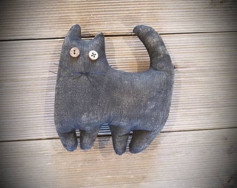 Primitive Black Cat,stuffed cat,cat lover decor,Halloween decor,Black stuffed Cat,coffee stained kitten,cute small black kitten,cats,kittens