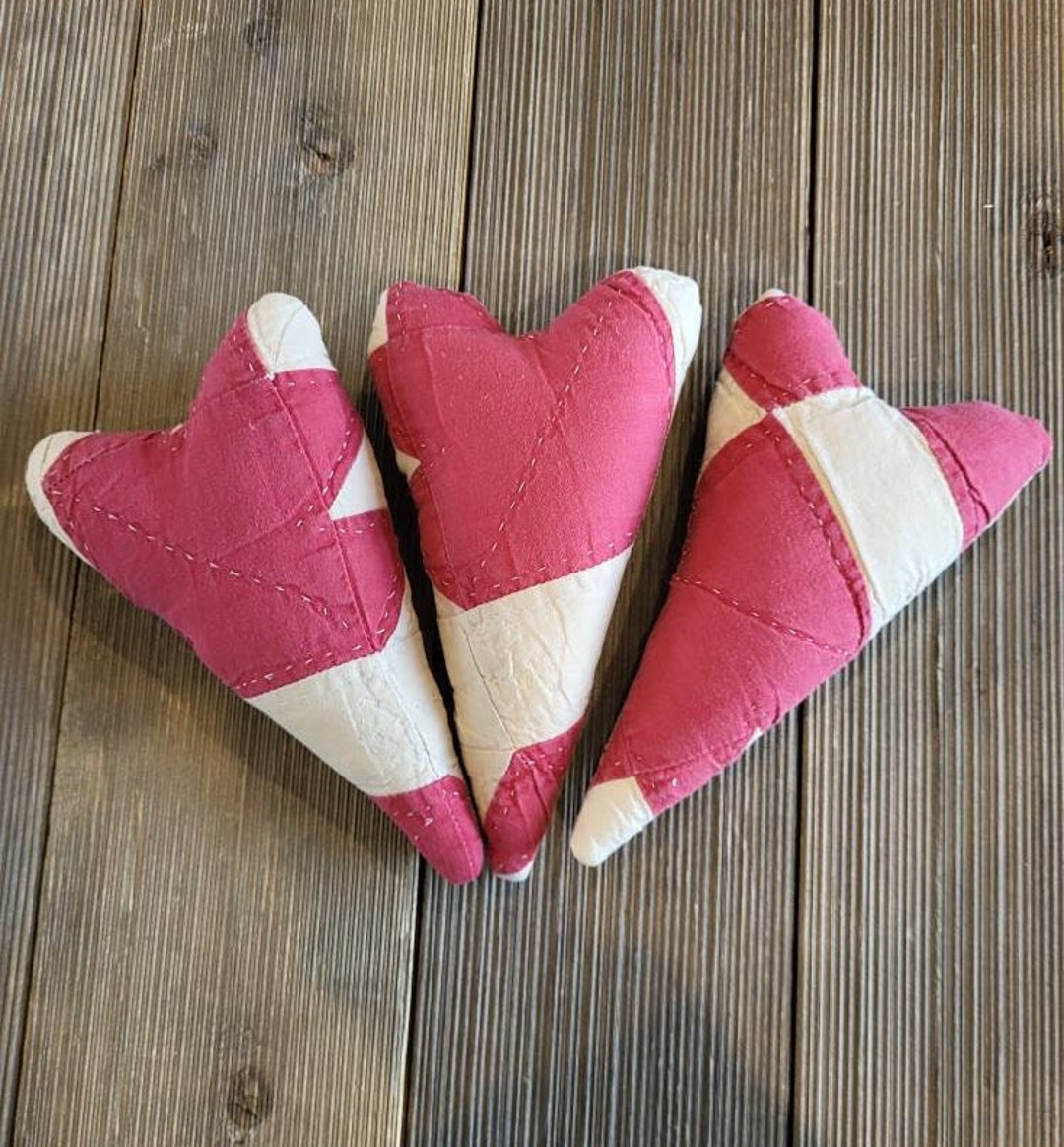 Quilted Hearts,primitive Quilt Hearts,repurposed Quilt Hearts,valentine