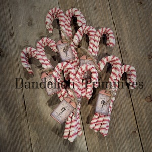 Fabric Wrapped Candy Canes: Red Ticking Stripe, Primitive Christmas Decor (Set of 6)
