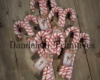 Fabric wrapped candy cane,red ticking striped candy cane,primitive Christmas decor,farmhouse Christmas decor,farmhouse candy cane,Christmas
