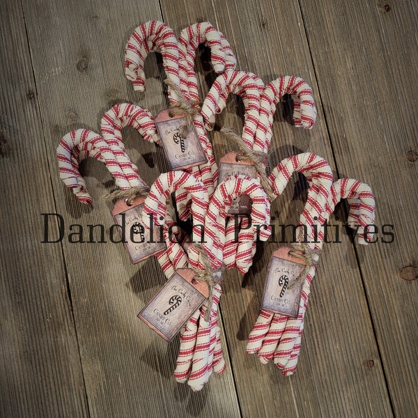 Fabric wrapped candy cane,red ticking striped candy cane,primitive Christmas decor,farmhouse Christmas decor,farmhouse candy cane,Christmas