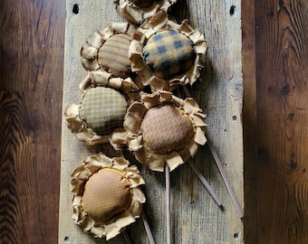 Primitive Sunflowers, Bundle of 3 Sunflowers,grungy coffee stained sunflowers,primitive decor,sunflowers on a stick,sunflowers,farmhouse