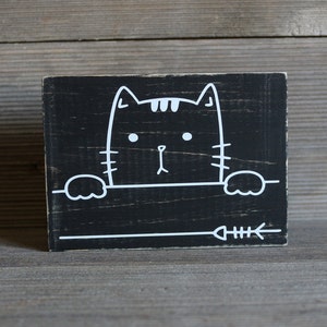 Peeking Cat Sign,fun cat sign,primitive black sign,black painted cat sign,cute cat sign,rustic cat sign,simple and cute cat sign,cats