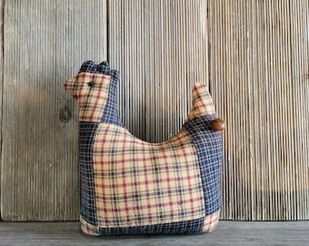 Quilted Chicken,Vintage quilts,stuffed chicken,farmhouse decor,vintage sack material chicken,chicken decor,small stuffed chicken lover