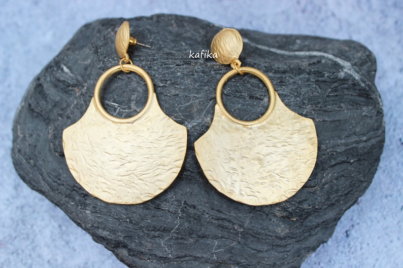 Medallion Earrings dangle 24K Gold plated posts studs Turkish hand made jewellery KP118