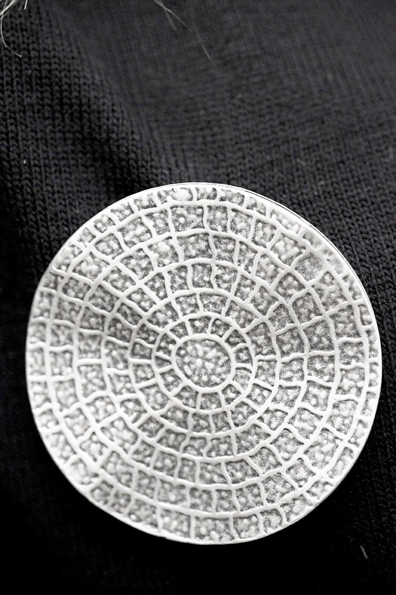 Rustic Boho Brooch Pin Wavy round large chunky matte silver plated tribal accessory hand made Turkish jewellery BR011