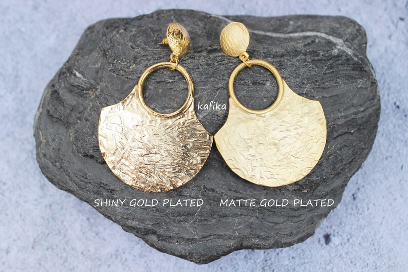 Medallion Earrings dangle 24K Gold plated posts studs Turkish hand made jewellery KP118