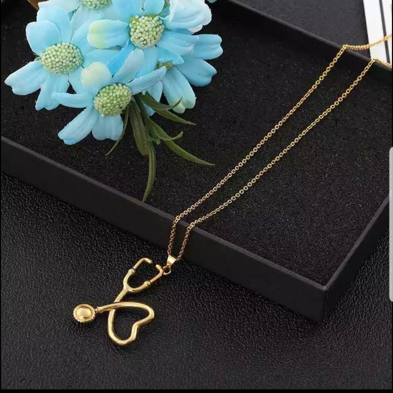 Stethoscope Necklace Gold Stethoscope Heart Charm Necklace Etsy