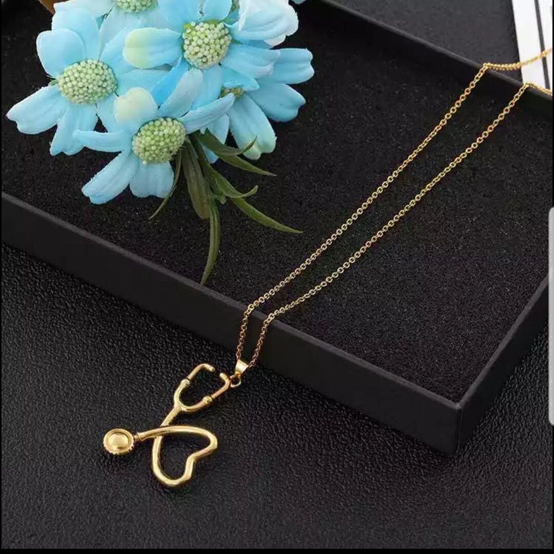 Stethoscope Necklace Gold Stethoscope Heart Charm Necklace - Etsy