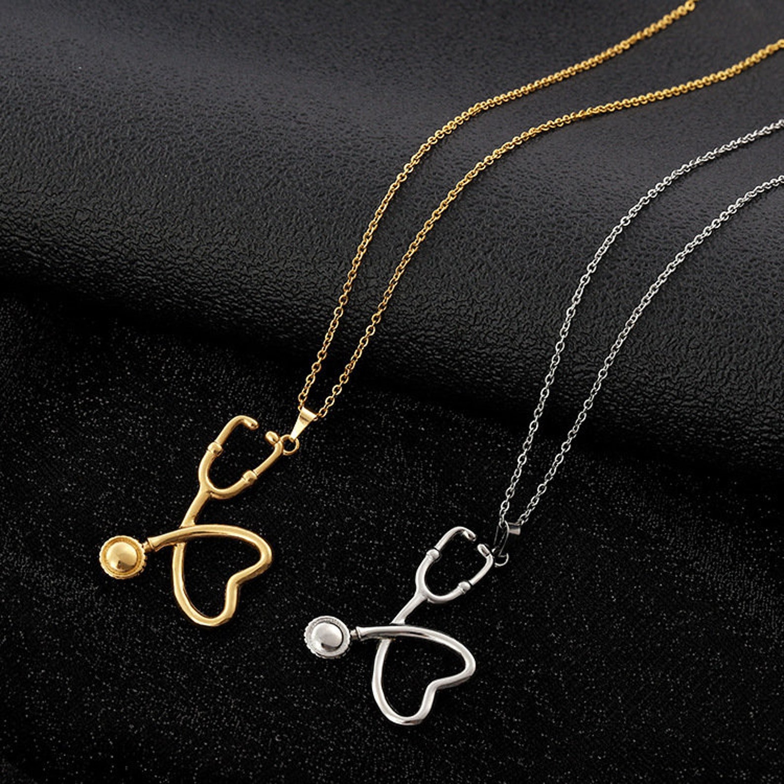 Stethoscope Necklace Gold Stethoscope Heart Charm Necklace Etsy
