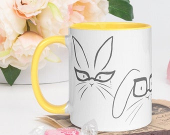 Hipster Bunny Rabbit Gläser Kaffeebecher | Niedliches schrulliges, wunderliches Waldtier-Keramik-Haushaltsgeschirr | Lustiges Häschen-Liebhaber-Kaninchen-Elternteil-Geschenk