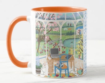Wunderliche Gewächshaus Cottagecore Kaffeetasse | Kaninchen-Liebhaber-Geschenke | Hase-Kaninchen-Becher | Verrückte Pflanzen-Dame Grün-Hexe-im Garten arbeiten Becher