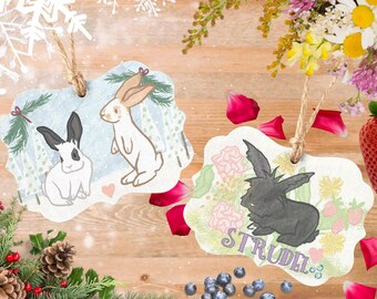 Benutzerdefinierte illustrierte Häschen Ornament | Kaninchen Weihnachtsbaum Ornamente | Tierportrait / Haustier-Denkmal | Häschen-Liebhaber-Geschenke