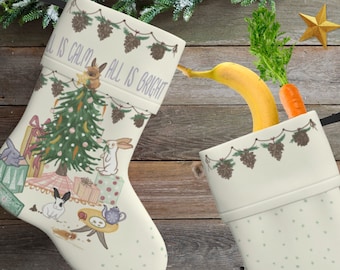 All Is Calm Cute Bunny Rabbit Christmas Stocking | Bunny Rabbit Holiday Home Decor | Bunny Mom Gift | Bunny Rabbit Lover Gift