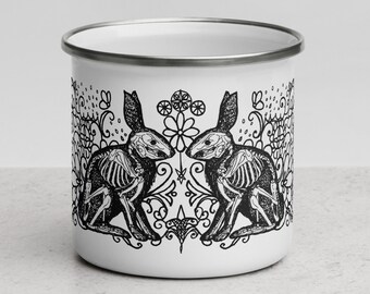 Gothic Bunny Rabbit Anatomy Skeleton Mug | Witchy Dark Academia Cottagecore Goblincore Gifts | Bunny Rabbit Skeleton Cup |Cute Halloween Mug
