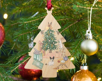 All Is Calm Cute Bunny Rabbit Christmas Tree Ornament Magnet | Bunny Rabbit Holiday Art Home Decor | Bunny Mom Gift |Bunny Rabbit Lover Gift