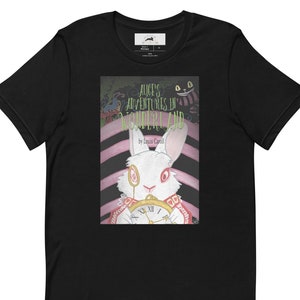 Alice&#39;s Adventures In Wonderland White Bunny Unisex T-shirt | Bunny Rabbit Book Lovers Shirts | Wonderland Rabbit Tee | Fantasy Book T-Shirt