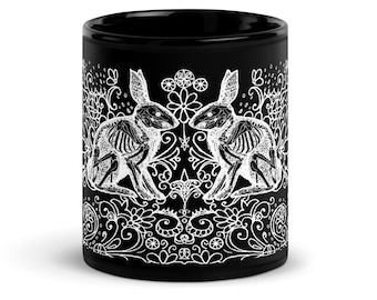 Gothic Bunny Rabbit Anatomy Skeleton Mug | Witchy Dark Academia Cottagecore Goblincore Gifts | Bunny Rabbit Skeleton Cup |Cute Halloween Mug