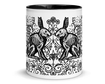 Gothic Bunny Rabbit Anatomy Skeleton Coffee Mug |Witchy Dark Academia Cottagecore Goblincore Gifts |Bunny Rabbit Skeleton Cup |Halloween Mug