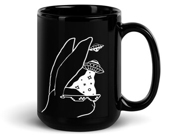 Bunny In Black Coffee Mug | Bunny Rabbit Lover Gift | Cute Nerdy Gifts | Sci Fi Mugs | Alien UFO Mug Gifts | Bunny Rabbit Coffee Mug Cup |