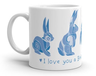 I Love You Skandinavische Nordische Häschen-Kaffeetasse | Kaninchen Mama Geschenk | Nordische skandinavische isländische Waldlandvolkskunst-Haushaltsware
