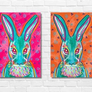 Rabbit Hare Bunny Pop Art Psychedelic Wall Art Poster Print | Bunny Rabbit Lover Decor Gift | Bunny Rabbit Hare Dopamine Maximalist Wall Art