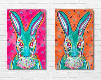 Kaninchen Hase Bunny Pop Art Psychedelic Wand Kunst Poster | Kaninchen-Liebhaber-Dekor-Geschenk | Kaninchen Hase Dopamin Maximalist Kunst