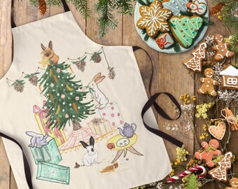 Cute Christmas Tree Funny Bunny Rabbit Holiday Apron | Bunny Rabbit Lover Gifts | Cute Bunny Mom Gifts | Cottagecore Baking Kitchen Apron