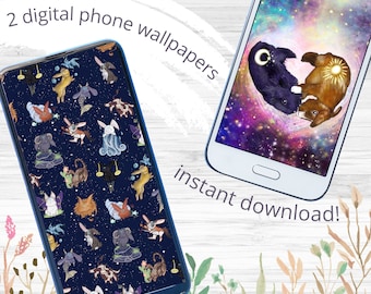 Zodiac Bunny Rabbit Digital Witchy Aesthetic Phone Wallpaper Digital Download Set |