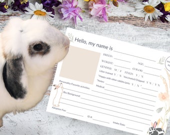 Rettung Tierheim Kaninchen Stall Stift Name und Pflege ID Karten Digitale Vorlage Download | Kaninchen-Kleintierrettung Digitale Downloads