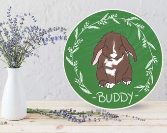 Benutzerdefinierte illustrierte hölzerne Kaninchen Kaninchen Kunst Porträt Namensschild | Kaninchen Kinderzimmer Wand Kunst Hängen Dekor | Häschen-Kaninchen-Geschenke