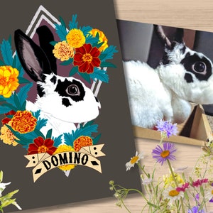 Custom Illustrated Bunny Rabbit Pet Portrait Art | Bunny Rabbit Lover Gifts | Pet Portrait Memorial Alter Art Decor |Pet Bunny Room Wall Art