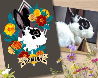 Custom Illustrated Bunny Rabbit Pet Portrait Art | Bunny Rabbit Lover Gifts | Pet Portrait Memorial Alter Art Decor |Pet Bunny Room Wall Art