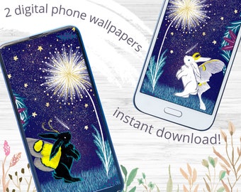 Mothcore Bunny Rabbit Digitale Fee Ästhetische Telefon Wallpaper Digital Download Set | Niedliches Häschen-Mondmotte-Feen-Telefon-Hintergrund-Thema