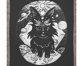 Witchy Bunny Woven Afghan Picnic Blanket Tapestry Throw | Kawaii Bunny | Wicca Pagan Tapestry Wall Decor | Bunny Lover Gift |Bunny Mom Gifts