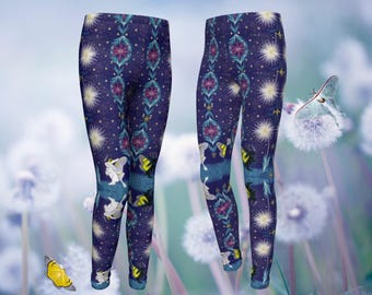 Jugend Mädchen Löwenzahn Wünsche Lunar Motte Häschen Leggings | Kaninchen-Liebhaber-Geschenk für Kinder | Frühlings-Häschen Sportlich Leggings Bekleidung