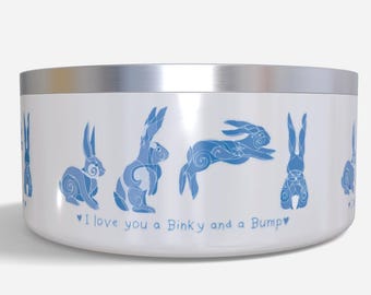 Binky Bump Bunny Rabbit Stainless Steel Water Food Pet Bowl |Personalized Custom Pet Bowl |Cute Bunny Room Decor |Gifts for Pet Bunny Rabbit