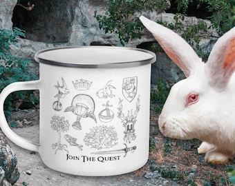Holy Grail Enamel Mug | King Arthur | Medieval Home Decor | Fantasy Adventure Mug | Funny Campfire Mugs | Knights of Ni | Bunny Lover Gift