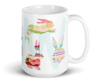 Party Hop Bunnies Coffee Mug | Kawaii Bunny Rabbit Coffee Mug | Bunny Lover Gift | Bunny Mom Gift | Cute Whimsical Mugs |