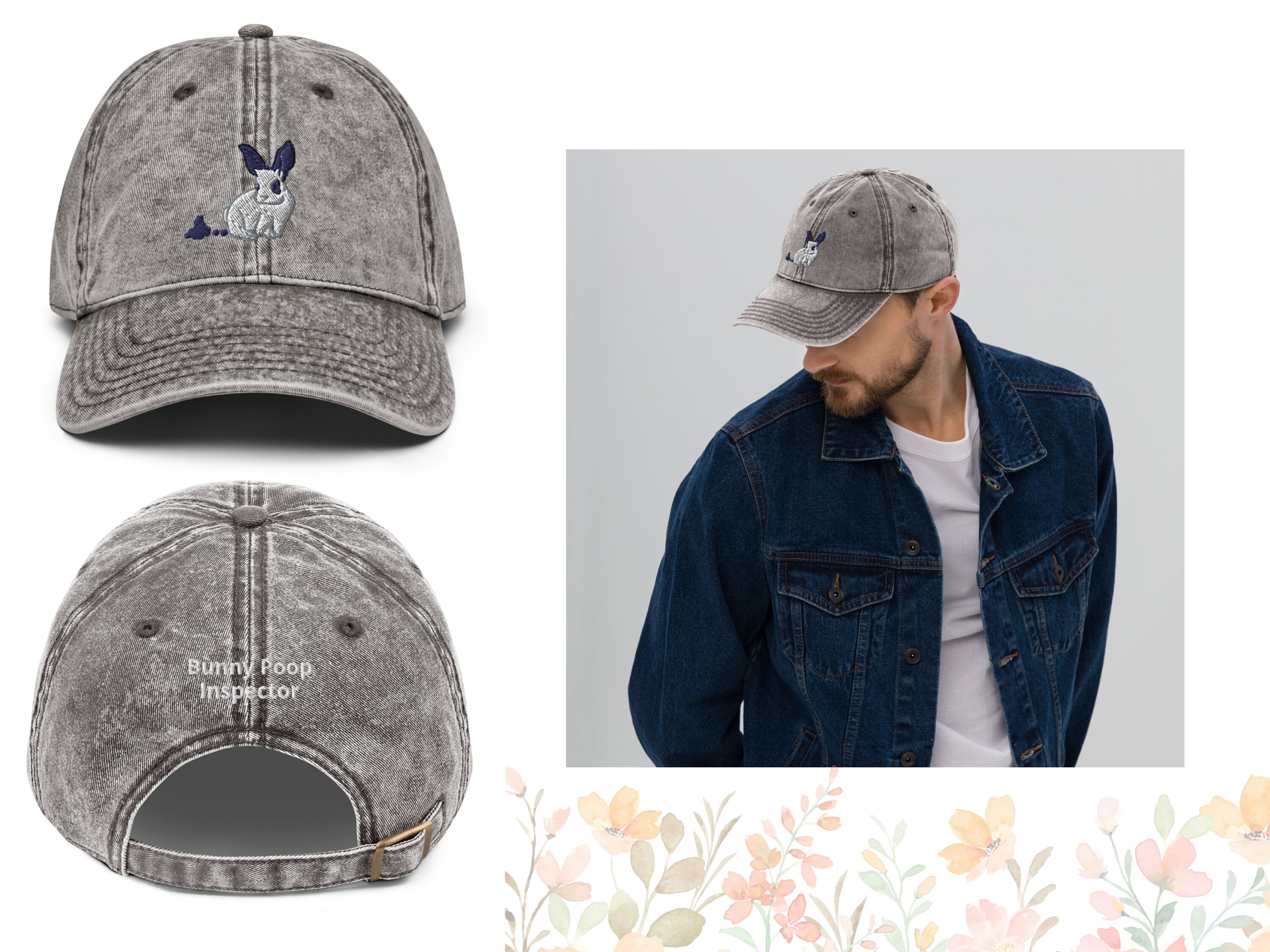 Funny Bunny Rabbit Poop Inspector Embroidered Hat | Funny Kawaii Bunny ...