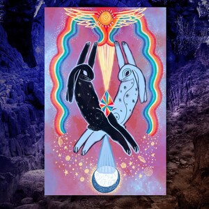 Celestial Rabbit Hare Bunny Psychedelic Wall Art Poster Print |Bunny Rabbit Lover Decor Gift |Bunny Rabbit Hare Dopamine Maximalist Wall Art
