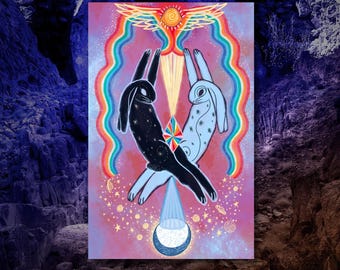 Himmlische Kaninchen Hase Kaninchen Psychedelische Wand Kunst Poster Druck |Hase Kaninchen Liebhaber Dekor Geschenk |Hase Kaninchen Hase Dopamin Maximalist Wandkunst