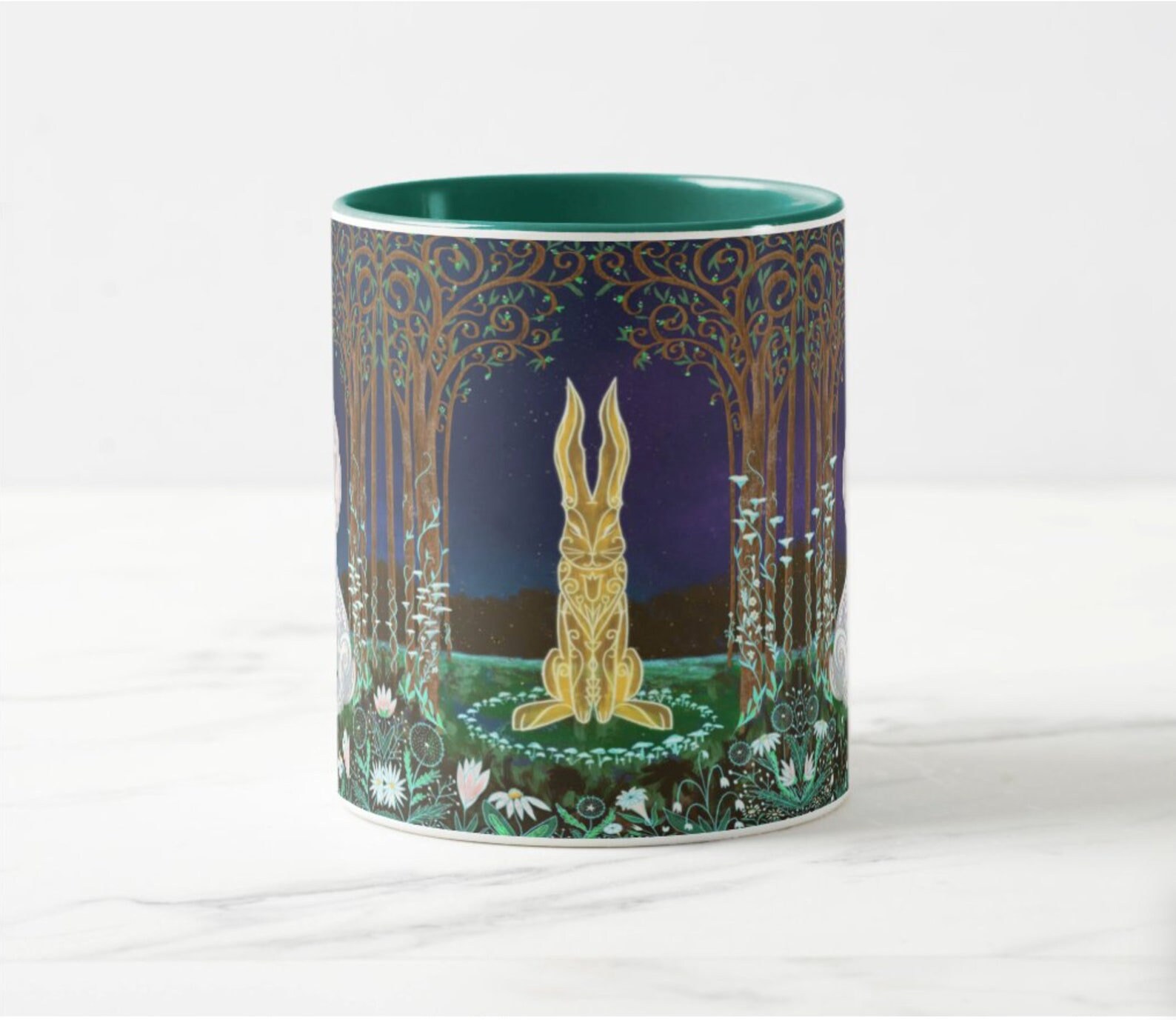 White Rabbit Luna Moth Full Moon Art Coffee Mug | Cute Bunny Rabbit ...