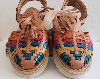 Kids colorful leather huarache for kids, boho kids shoes, kids huaraches, leather shoes for kids, Mexican huaraches for toddlers
