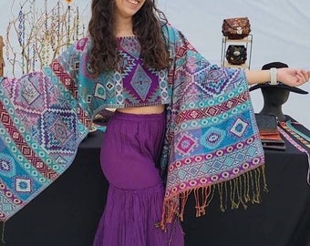 Zapotec hand woven Poncho Women, Bohemian Croc top, Western style Poncho, Ethnic Clothing, bohemian Poncho, Oaxaca Poncho, purple Shawl