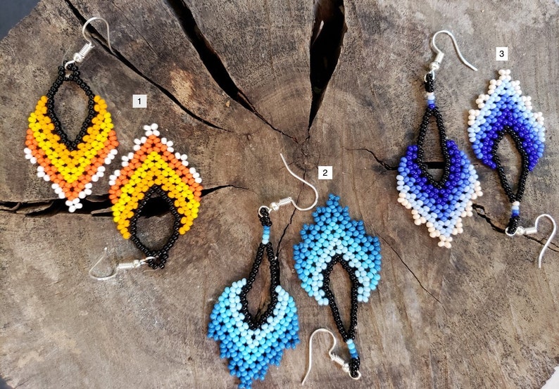 Artesania Huichol Colorful Earrings Rhombus earrings Beaded Earrings Native Earrings Mexican Earrings Boho Earrings Woman earrings