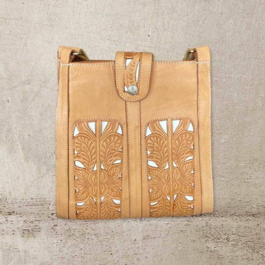 Tooled Leather Tote, Tan Leather Tote, Pure Leather Bag, Hand Tooled ...