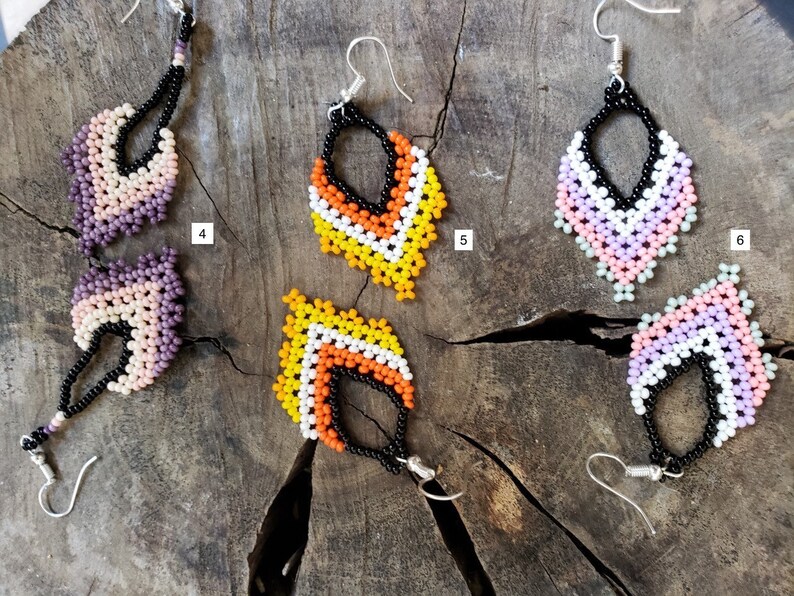 Artesania Huichol Colorful Earrings Rhombus earrings Beaded Earrings Native Earrings Mexican Earrings Boho Earrings Woman earrings